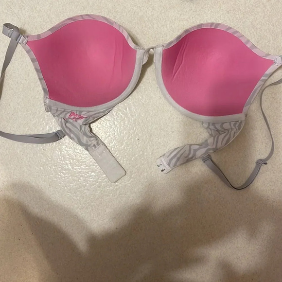 PINK Victoria’s Secret gray & white pink campus push-up bra size 32D - Picture 5 of 5